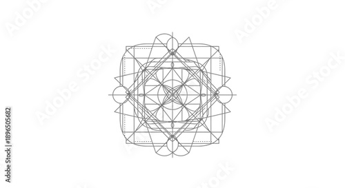 Abstract Geometric Pattern with Overlapping Squares and Circles on Isolated White Background