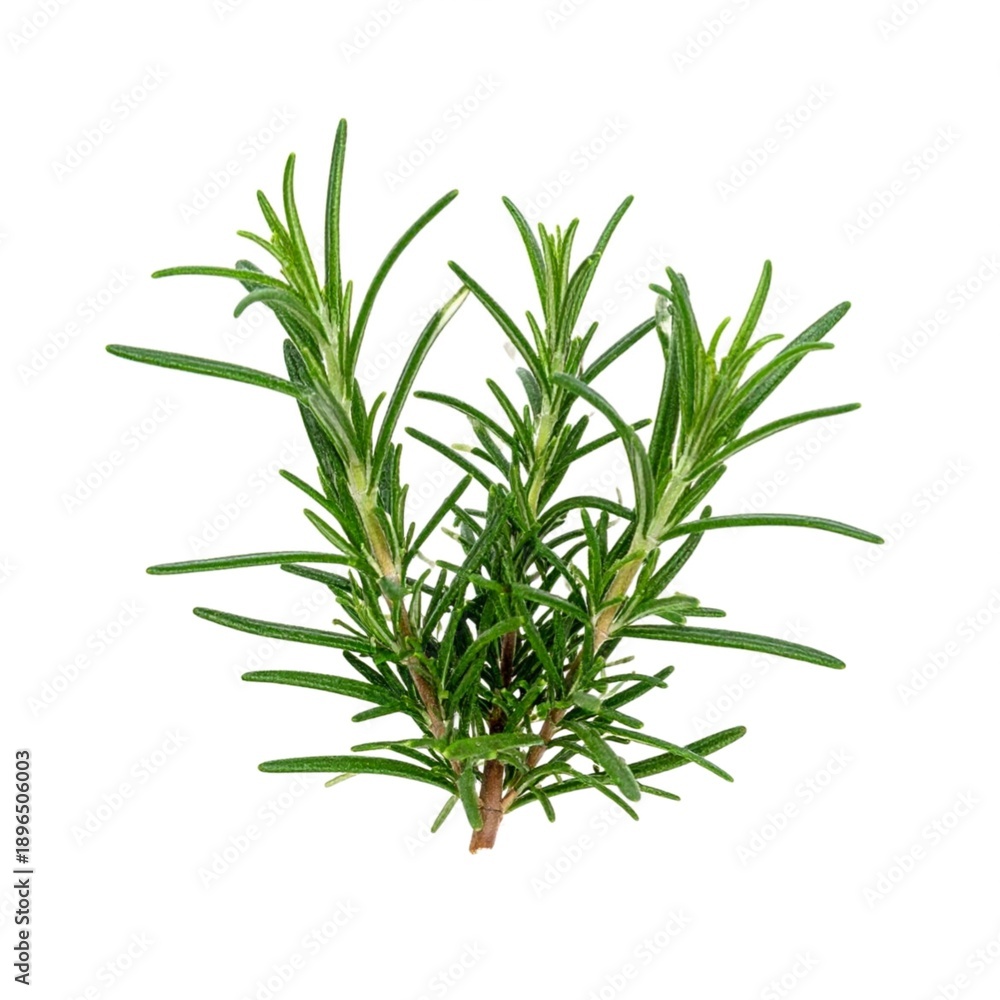 Obraz premium Fresh Rosemary Plant Isolated on White Background, Woody Herb with Needle-Like Leaves for Aromatic Cooking and Herbal Cuisine Concept