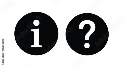 Two circular icons information and question mark in black silhouette