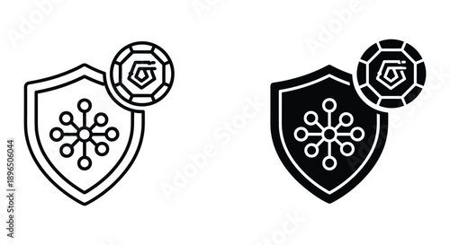 Shield and Badge Icons in Black and White Design for Security
