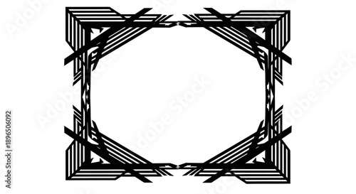 Abstract geometric angular octagonal frame design on isolated white background