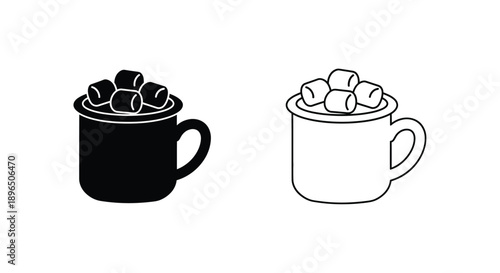 Two hot chocolate mugs one solid and one outline silhouette