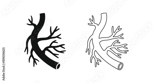 Arterial branching diagrams solid and outline versions medical illustration silhouette