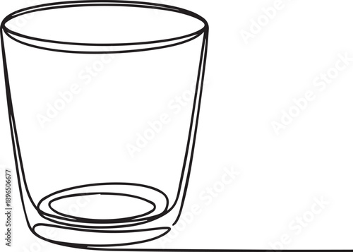 Elegant minimalist continuous line art illustration of an empty clear drinking glass tumbler, perfect for modern design concepts