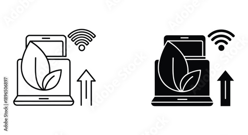 Eco-friendly digital tablet with green leaf wifi signal icon isolated on white background sustainable tech concept