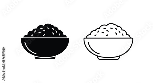 Two bowls of rice one black and one white in silhouette