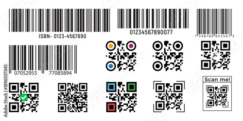 barcode, qr code, scan, code, data, identification, technology, digital, encoding, matrix, information, retail, label, isbn, business, product, graphic, set, collection