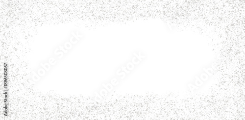 Speckled gray grunge border on white background with frosty ice edge effect. Textured frame with particles for vintage or winter designs. Shabby vintage border