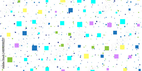 Colorful pixelated squares scattered on a white background creating a vibrant abstract pattern Vector