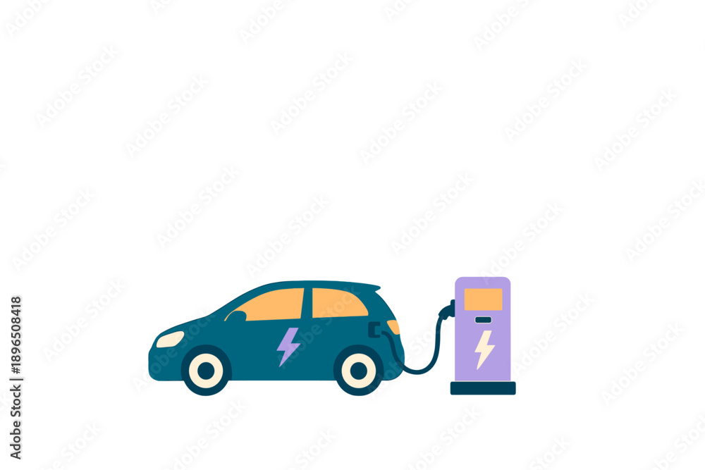 Obraz premium Electric car charging at a station during the day presenting a modern approach to eco-friendly transportation