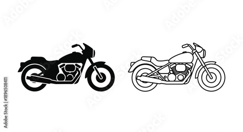 Two motorcycle depictions one a stark black silhouette