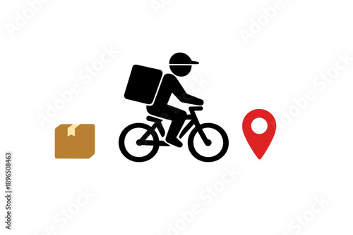 Delivery rider travels on a bicycle while carrying a package through a city landscape during daytime