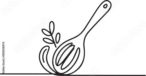 Elegant Line Art of a Spoon with a Sprig of Herbs for Culinary and Food Service Branding