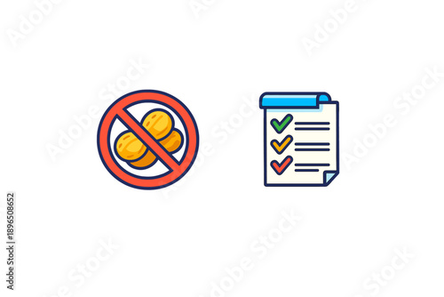 No peanuts symbol and checklist represent food allergy awareness and safety measures taken in dining settings, showing importance of safe eating for people with allergies