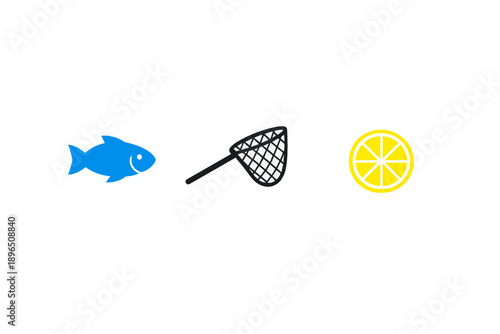 Catch fish with net and add lemon for a tasty meal on any sunny day by the lake or stream in the warm season