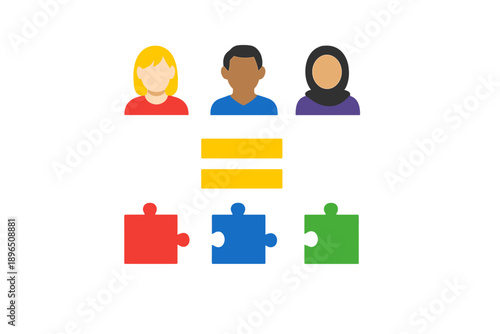 Three people of different backgrounds working together to solve a puzzle in a classroom setting during the daytime