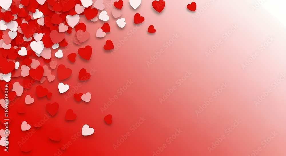 Obraz premium Red heart confetti falling on pink gradient background for Valentine's Day celebration and romantic love decoration