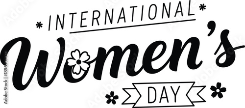 International women's day logo with floral accents and typography