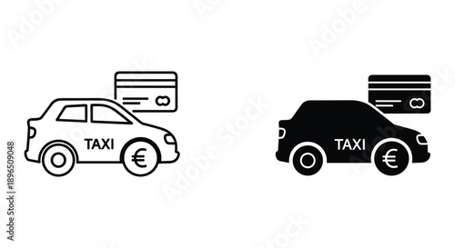 Taxi Car Payment Icon Set with Credit Card and Euro Symbol