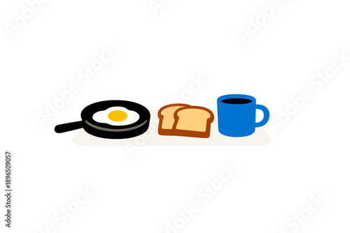 Breakfast with fried egg, toast, and coffee served on a plate at a kitchen table during morning hours