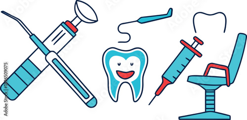 Dental care and treatment icons for healthcare and medical use