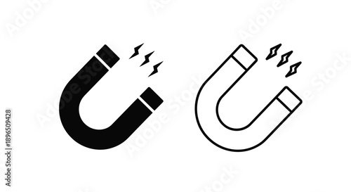 Two horseshoe magnets one filled and one outlined in black silhouette
