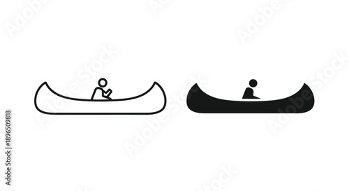 Two canoes with figures a minimalist black and white illustration silhouette