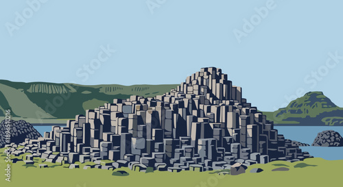 Unique Basalt Column Rock Formations Along a Scenic Coastal Landscape