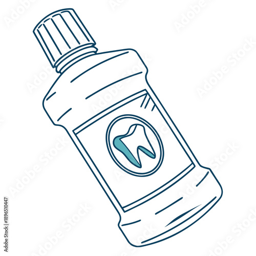 Mouthwash bottle with tooth logo for oral care and hygiene