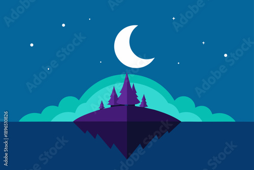 Surreal Island Landscape Under Twilight Sky with Stars