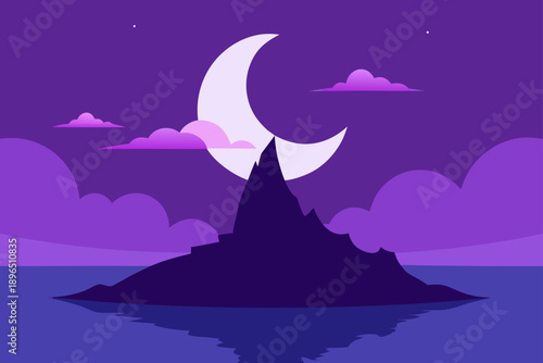 Surreal Island Landscape Under Twilight Sky with Stars