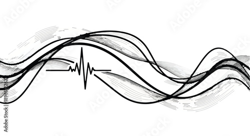 Dynamic waveform with heartbeat rhythm on white background