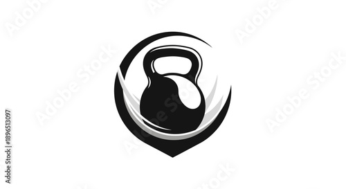 Dynamic Kettlebell Logo with Swish Element, Fitness and Strength Training Concept, isolated white background.