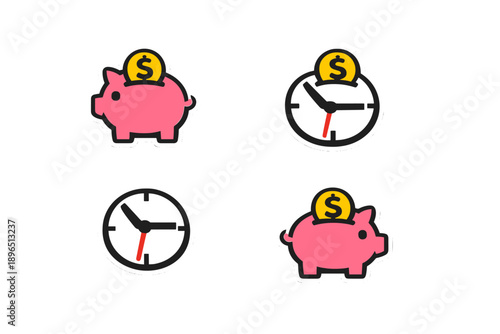 Piggy banks and clocks show the relationship between saving money and managing time in personal finance decisions
