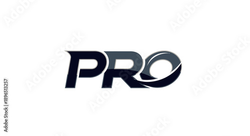 Stylized modern 'PRO' text logo design in dark blue and grey, isolated white background.