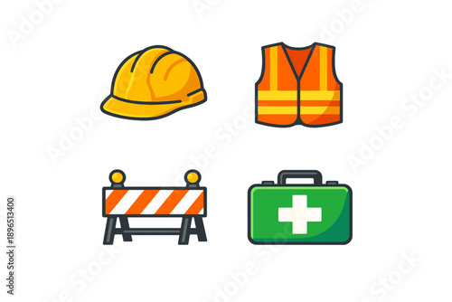 Construction safety gear tools and equipment for workers at a job site during daytime activities
