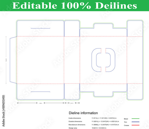 Editable 100 percent package box package box template with technical design information