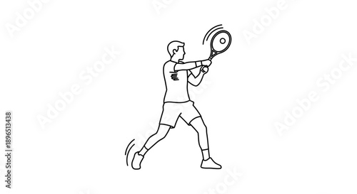 Energetic male athlete playing badminton with a racket, isolated white background.