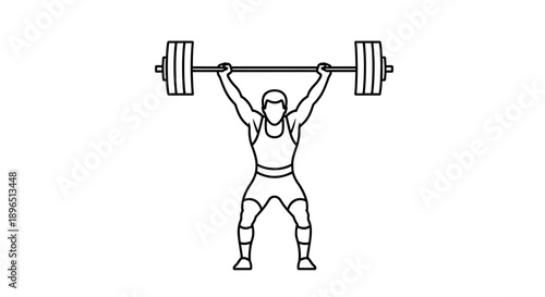 Strong Man Lifting Weights Barbell Overhead Outline Icon on Isolated White Background