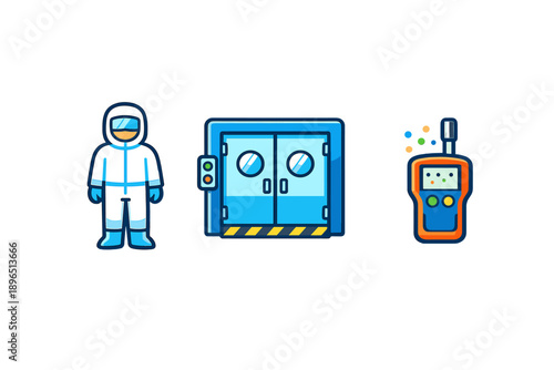 People in protective suits work near a sealed area with safety equipment at a lab in an unidentified location during a regular operation day