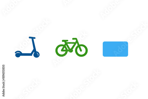 Different types of transport symbols showing scooter, bicycle and rectangular shape in simple design