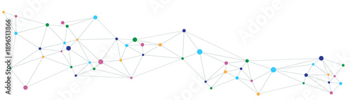 Abstract network connections, colorful nodes and lines, digital data transfer