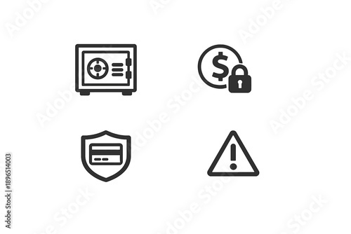 Security symbols for financial protection and caution in various situations in a digital context