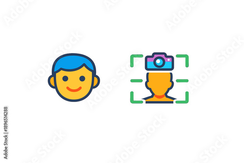 Boy smiling in front of camera with focus on face showing a snapshot moment in a simple graphic design style