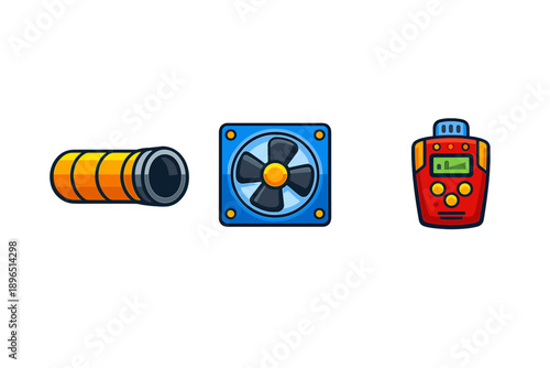 Set of tools used for ventilation and airflow measurement in industrial and construction settings with a focus on efficiency and safety