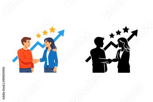 People shaking hands to celebrate success and growth in a business setting during daytime