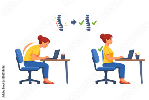 Improving posture while working at a desk with a computer during the day
