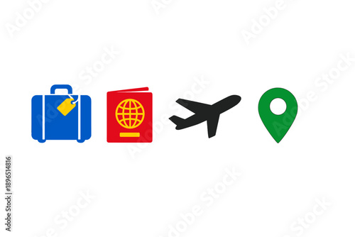 Travel plans include a suitcase, passport, airplane, and location pin showing preparations for a journey ahead while people might feel excitement and anticipation