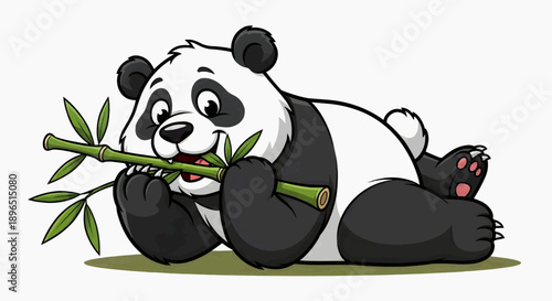 A cartoon panda with black and white fur sitting upright and smiling on a white background illustration