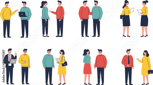 Professional collaboration pairs illustration, business teamwork, office communication, workplace diversity, digital devices, modern corporate